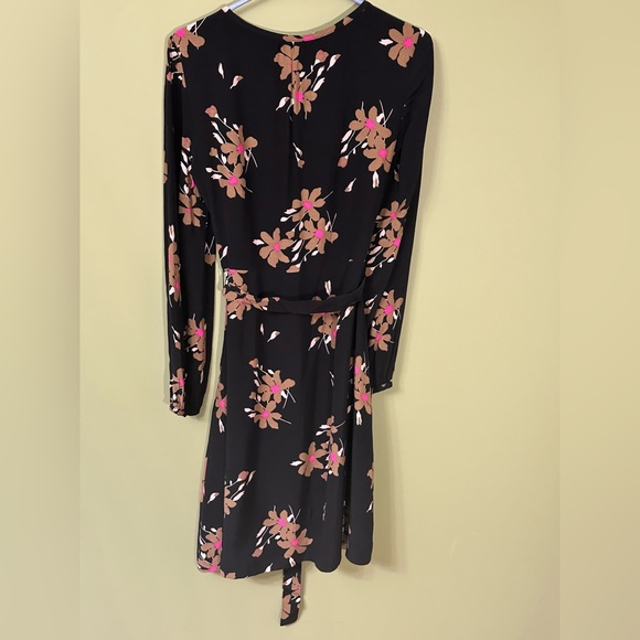 Boden Mara Dress in Black Bramble Floral Pink Tie Waist Size 4 Knee Length - Picture 6 of 10